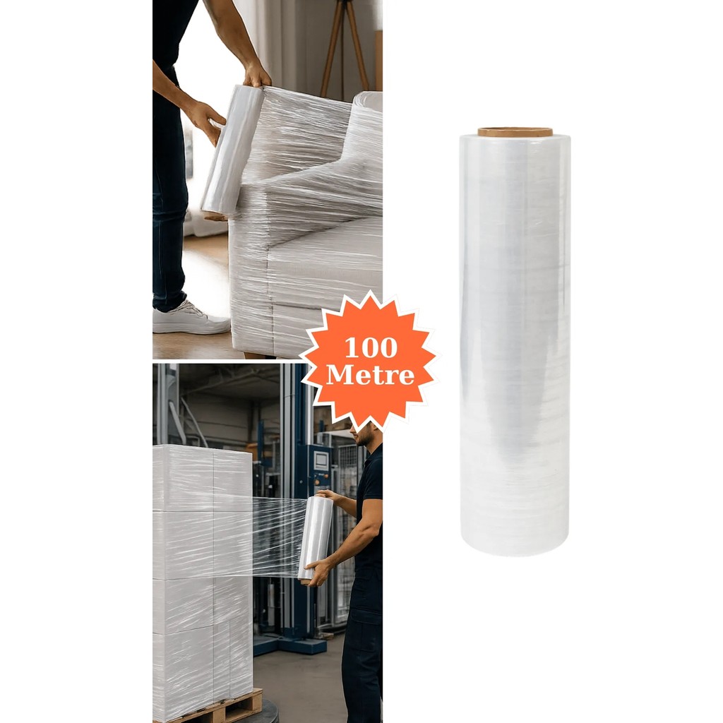 Plas+Plus El Tipi Mobilya Eşya Koli Palet Paket Taşıma Taşınma Sarma Koruma Streç Film 50 cm x 100 M 17 Mikron - 100 Metre Diğer Fiyatı