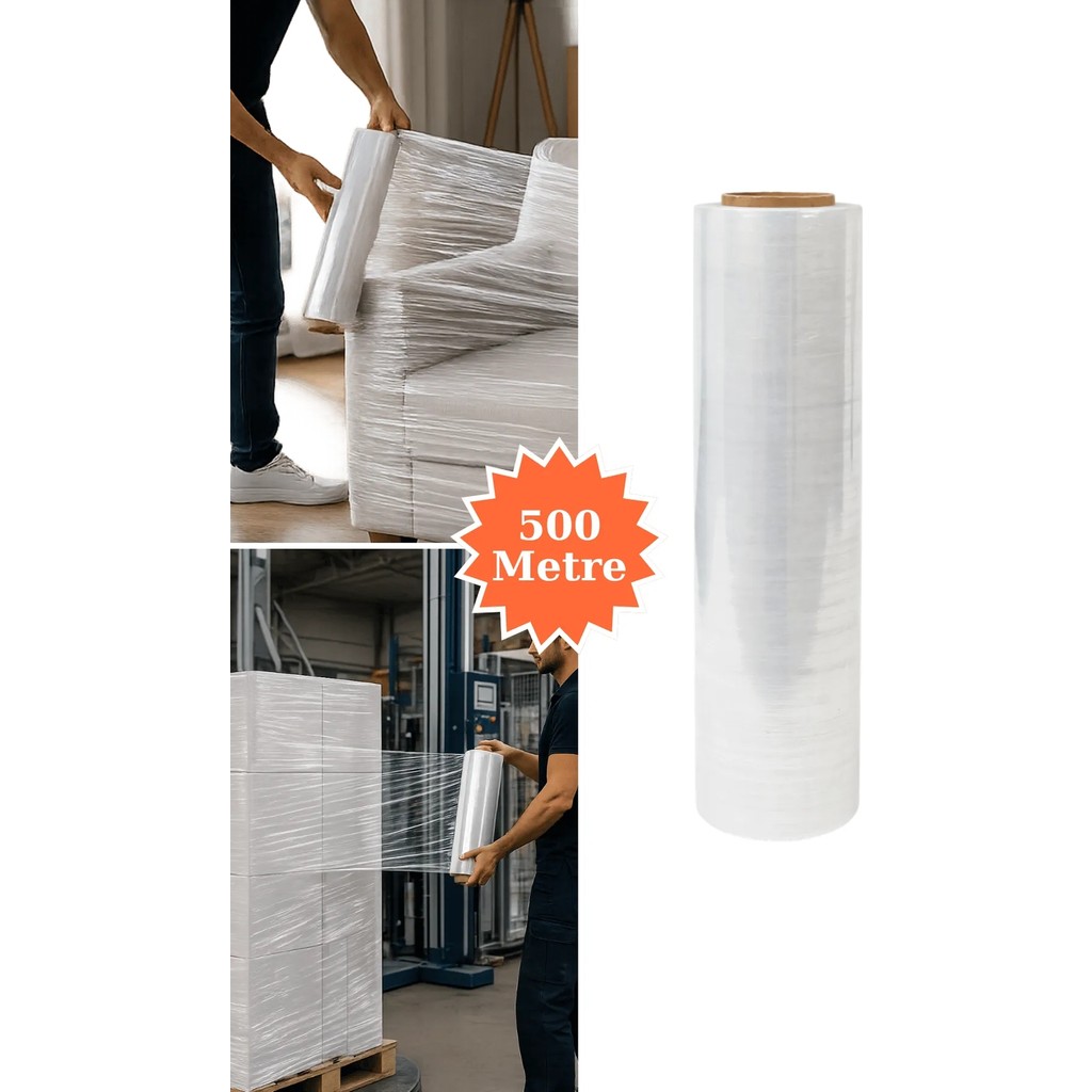 Plas+Plus El Tipi Mobilya Eşya Koli Palet Paket Taşıma Taşınma Sarma Koruma Streç Film 50 cm x 500 M 17 Mikron - 500 Metre Streç Film Fiyatı