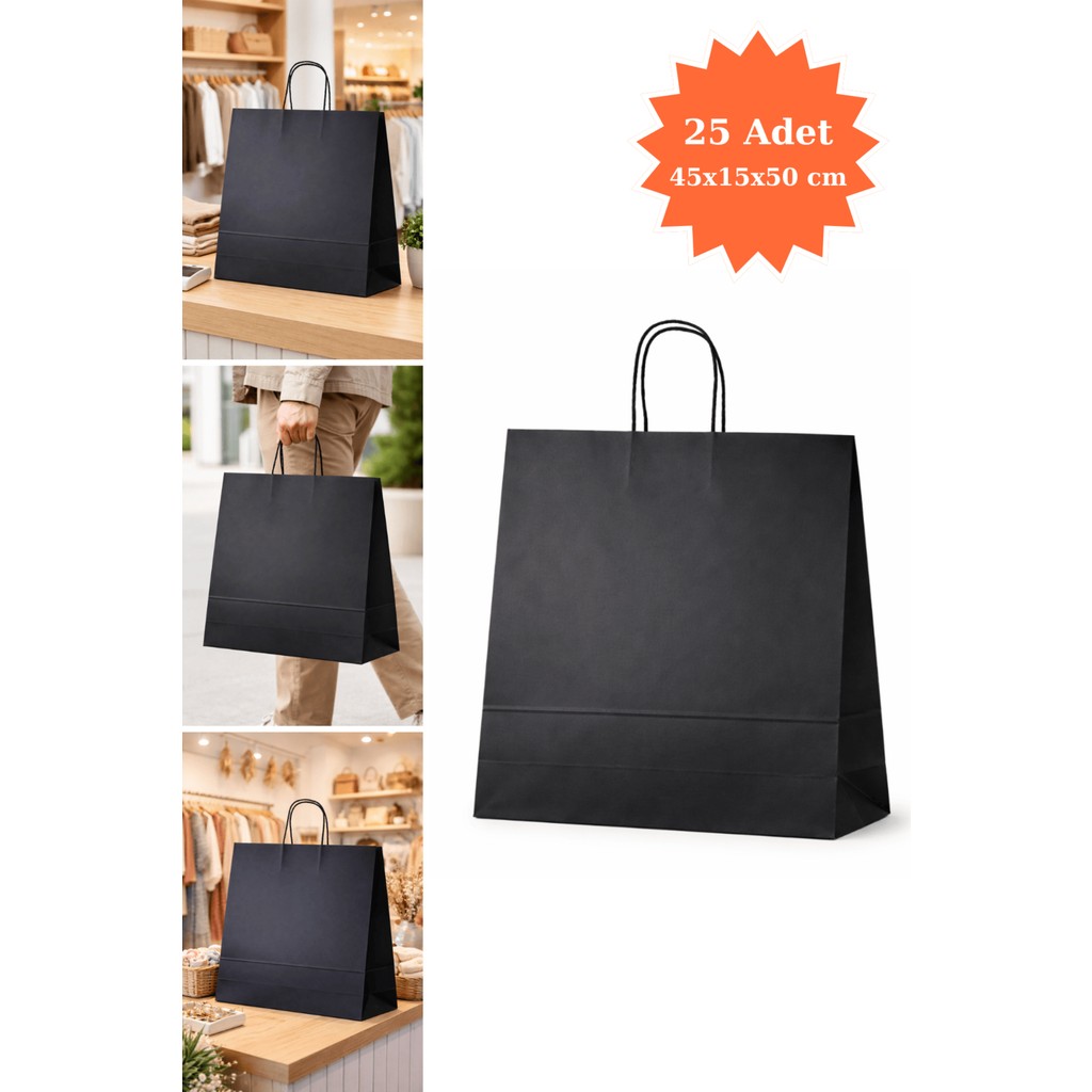 Plas+Plus Elit Burgu Saplı Kraft Çanta Siyah Fsc Sertifikalı Kağıt Poşet Butik Hediye Torbası 45X15X50 cm 25LI SSD / Solid State Drive Fiyatı