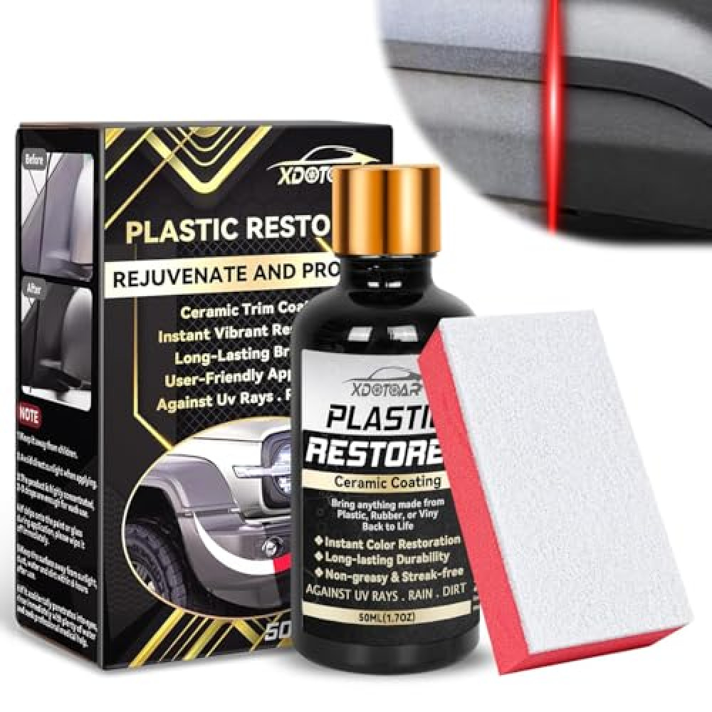 Plastic Restorer for Cars, Reliable Back to Black Trim Restore, Permanent Automotive Hydrophobic Ceramic Trim Coating, Instant Bring Plastic, Rubber, Vinyl Back to Life, Resists Water, Uv Rays, Dirt