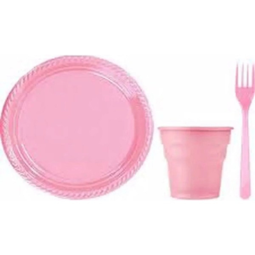 Plastik Tabak Bardak Çatal Seti 25'li Kullan At Piknik Seti Pembe Tabak Pembe Çatal Mutfak Sarf Malzemeleri Fiyatı