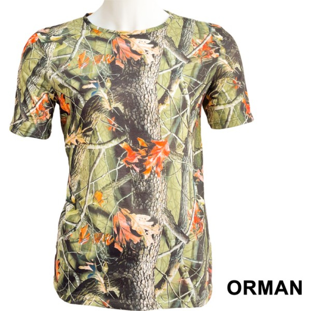 Platin by Orses Sıfır Yaka Kısa Kol Saz Desenli Avcı ve Outdoor T-Shirt + Puff - Orman Kamuflaj Desen - L / Regular Oto Boyaları Fiyatı