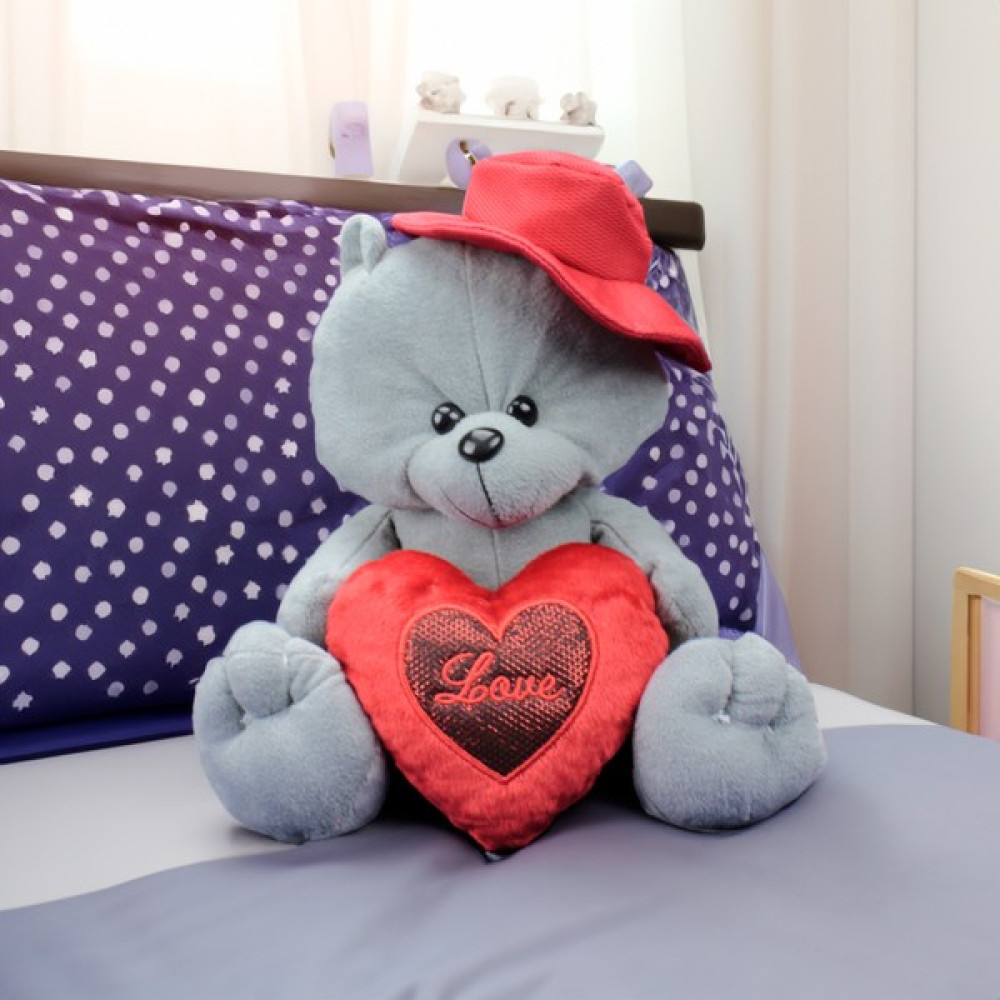 Platin Gift Kalp Tutan Şapkalı Peluş Ayıcık 40CM Gri Oto Boyaları Fiyatı