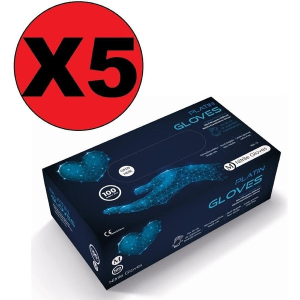 Platin Gloves Medium (M) Beden Nitril Pudrasız Mavi Eldiven 100'LÜ Paket 5 Adet Oto Boyaları Fiyatı