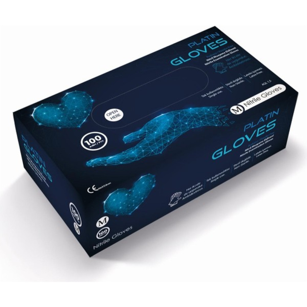 Platin Gloves Nitril Pudrasız Mavi Eldiven 100'LÜ Paket - M Mutfak Sarf Malzemeleri Fiyatı