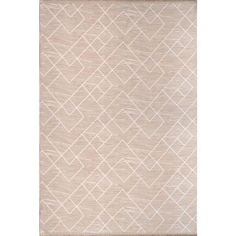 Plato Halı Yıkanabilir Kaymaz Tabanlı Kesme Rulo Halı Saçaklı Yolluk - 200 x 220 cm - Beyaz - Bej Yolluk Fiyatı