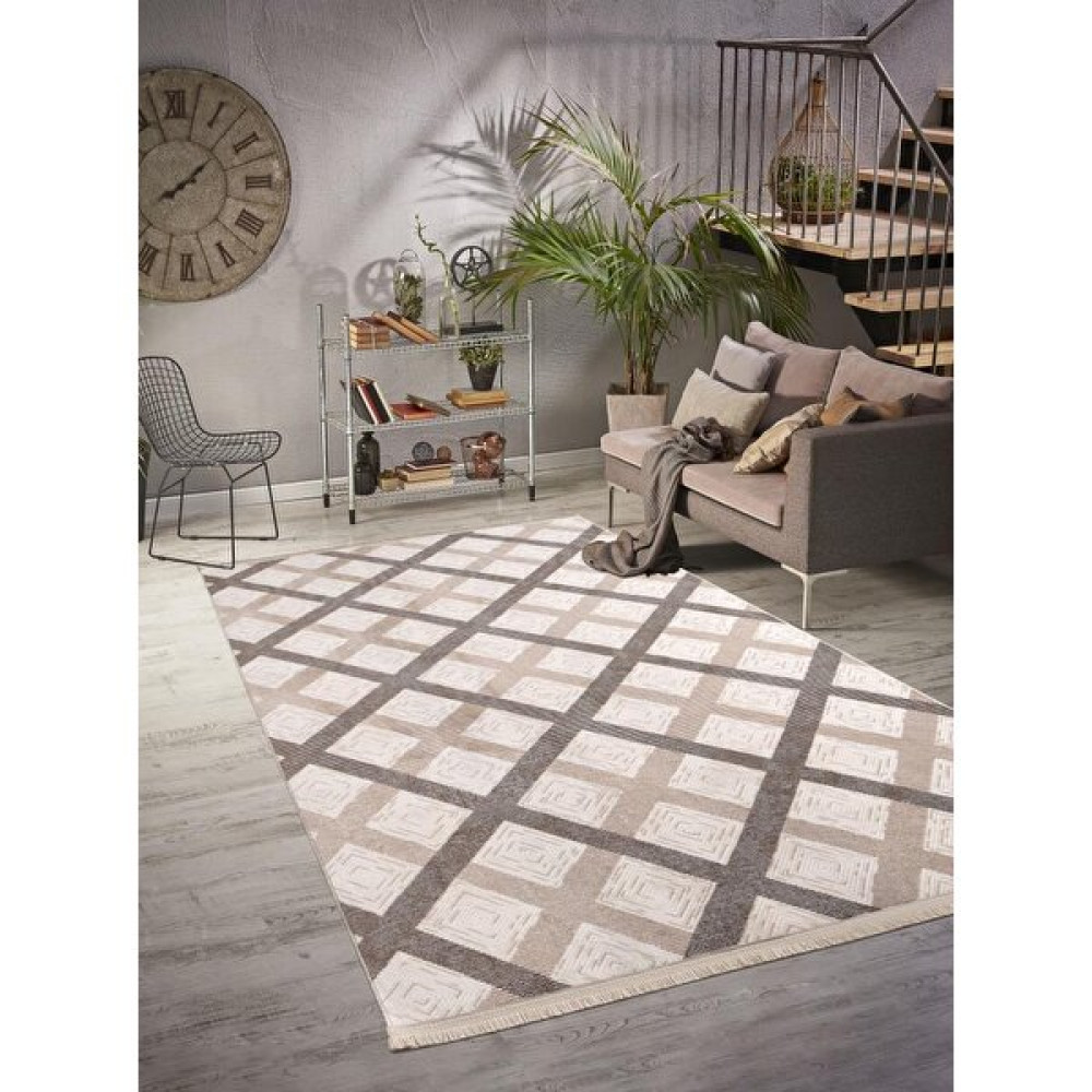 Plato Halı Yıkanabilir Kaymaz Tabanlı Kesme Rulo Halı Saçaklı Yolluk - 40 x 60 cm - Kahve Yolluk Fiyatı