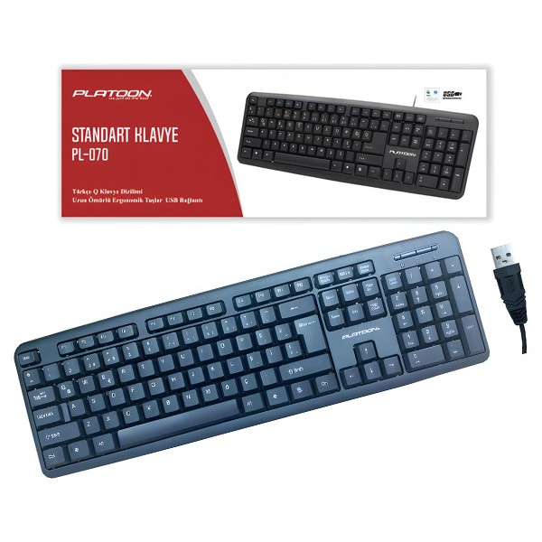 Platoon Standart Ofis Kablolu Klavye USB Uzun Ömürlü Ergonomik - Siyah Klavye - Mouse Fiyatı