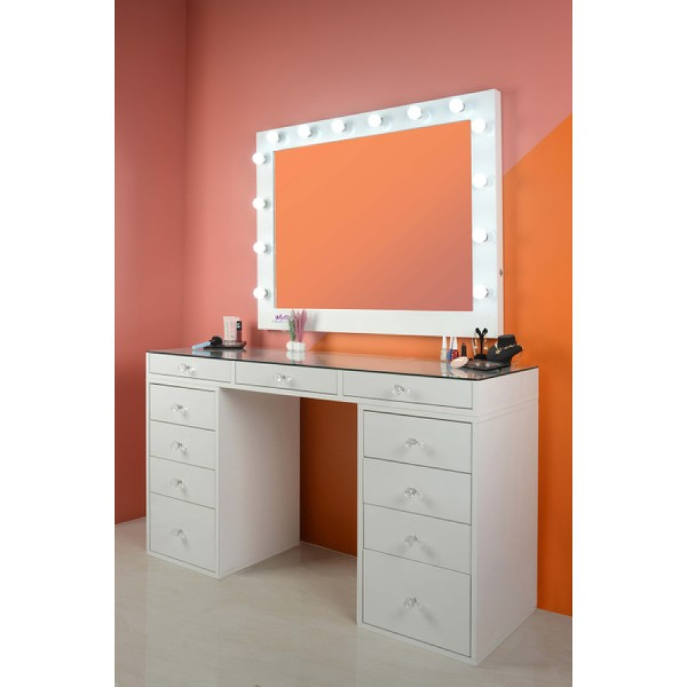 Platto Creative Works Milano 11 Çekmeceli Xl Makyaj Masası ve Işıklı Makyaj Aynası - Beyaz Dresuar / Makyaj Masası Fiyatı