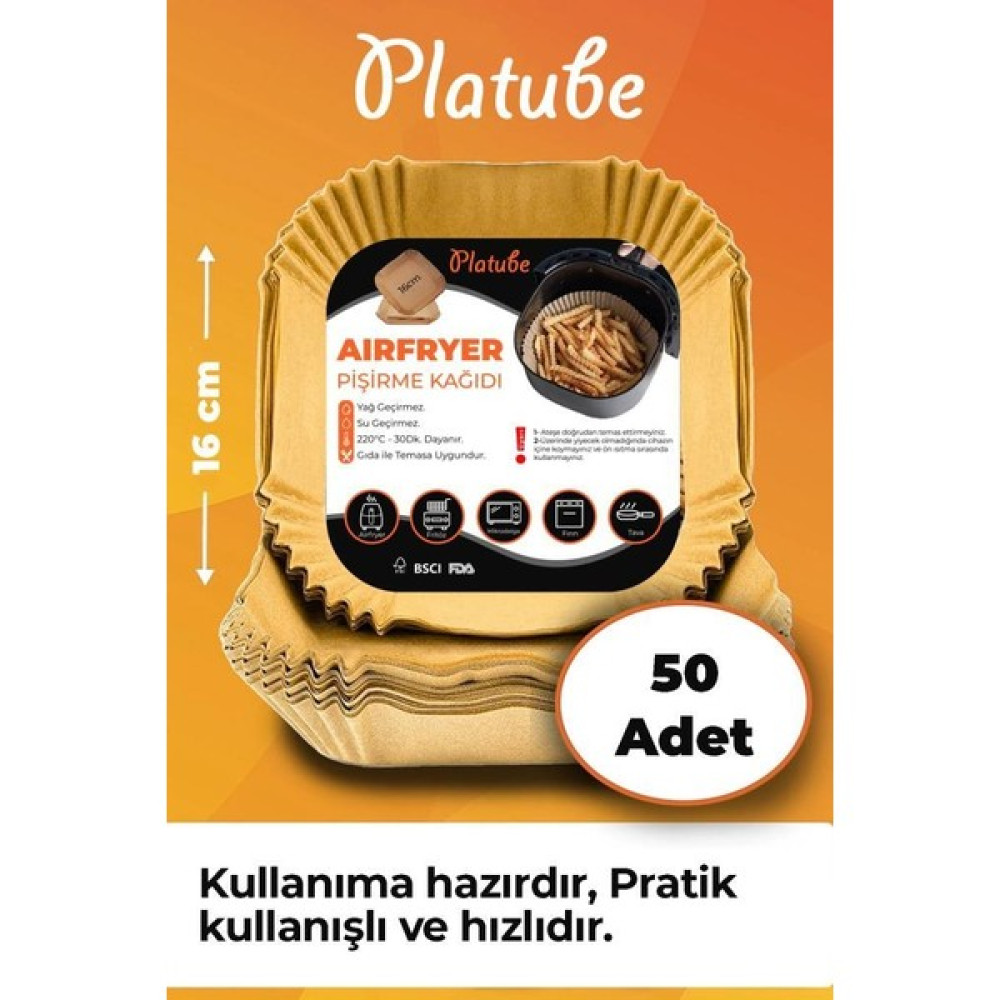 Platube Pisirme Kagidi 50 Adet Airfryer Yagli Kagit Xiaomi Philips Air Fryer Tüm Markalara Uyumlu Kare Pişirme Kağıdı Fiyatı