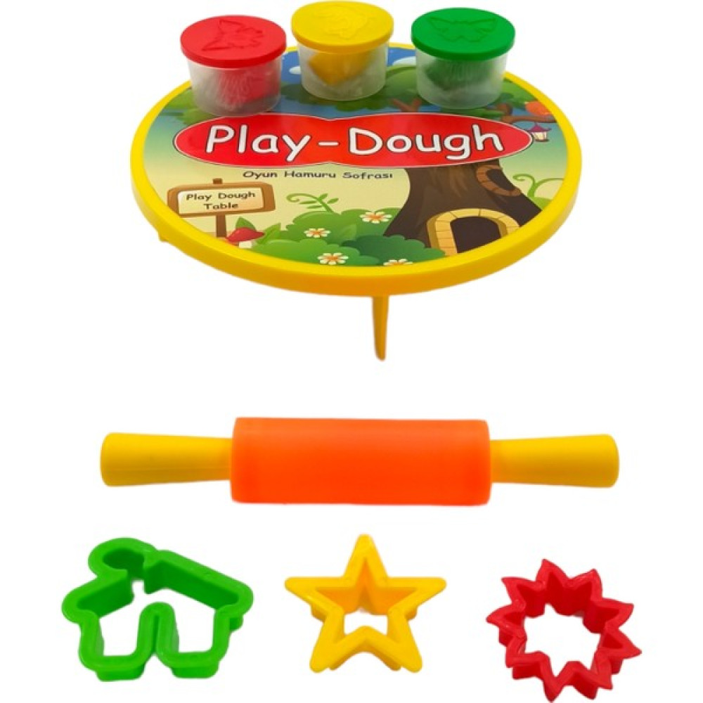 Play Dough Oyun Hamuru Seti Sofralı Merdaneli 3 Renk Hamurlu Kalıplı Oyun Hamuru Seti - Sarı Eğitici Oyuncak Fiyatı