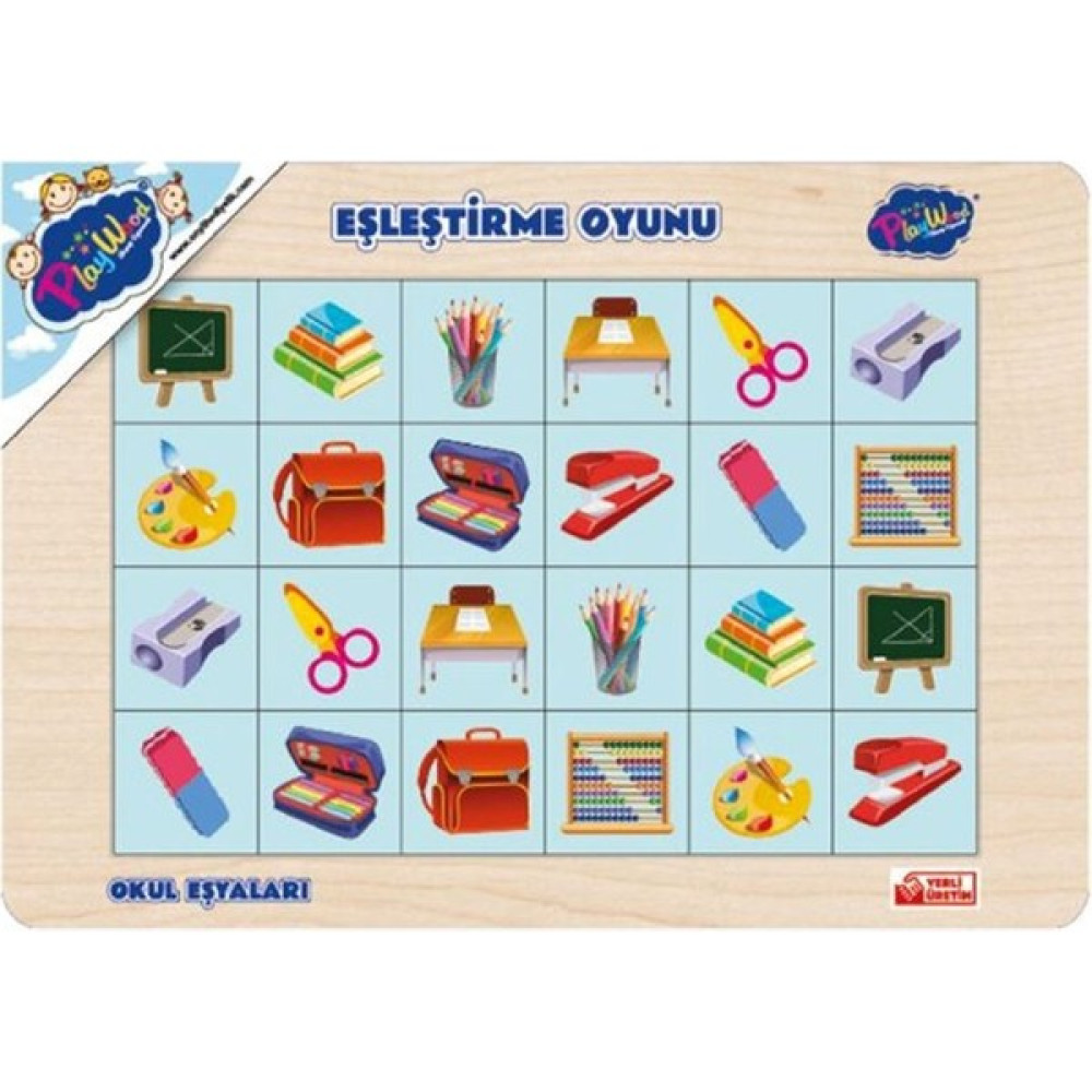 Play Wood +3 Yaş Ahşap Eğitici Eşleştirme Oyunu Okul Eşyaları (Playwood) Bebek Oyuncakları Fiyatı