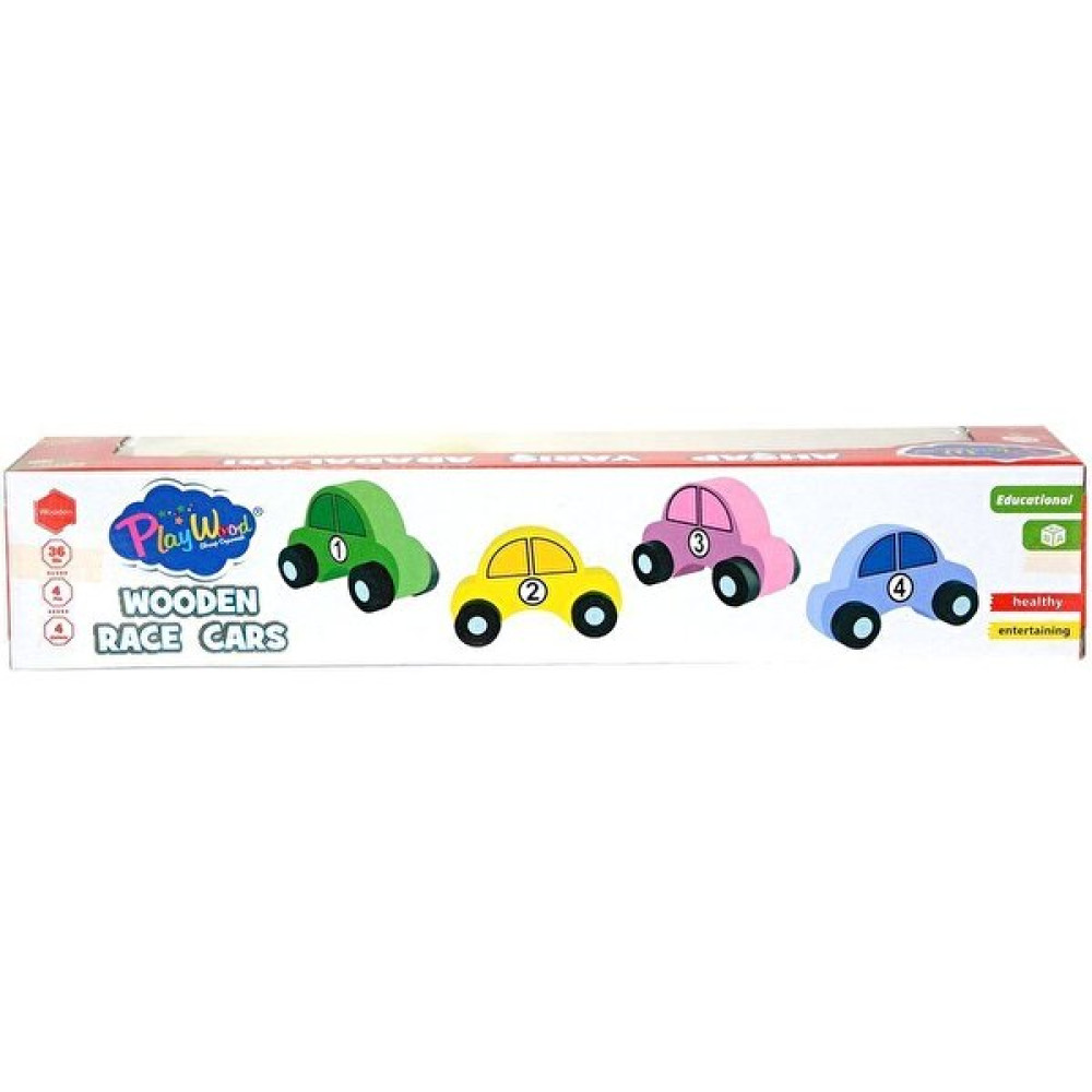 Play Wood 380-ONY Onyıl, Playwood Ahşap Yarış Arabası 4'lü - Ahşap Desenli Bebek Oyuncakları Fiyatı