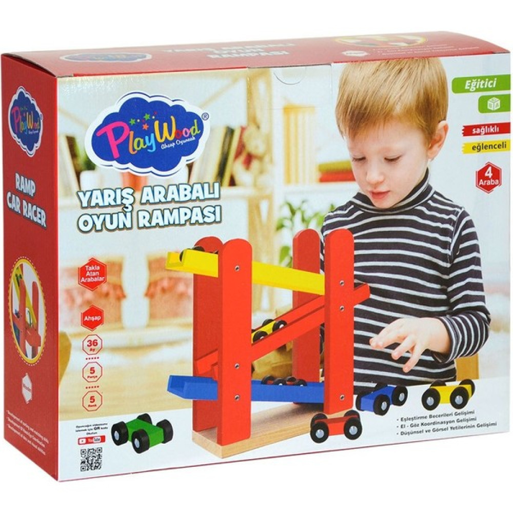 Play Wood ONY-382 Playwood Ahşap Yarış Arabalı Oyun Rampası-Onyıl - Renkli Bebek Oyuncakları Fiyatı