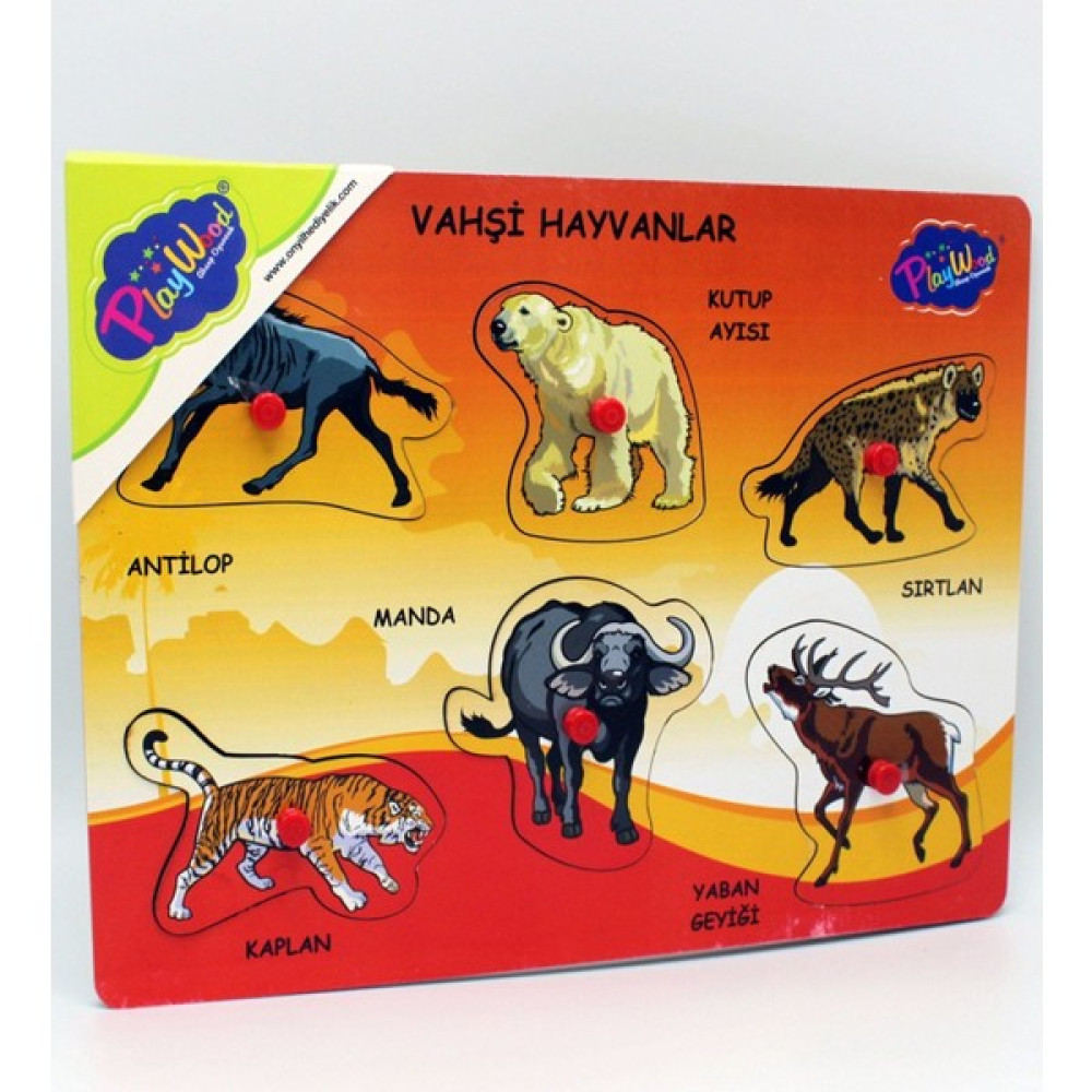 Play Wood Onyıl Oyuncak 5760058 Ahşap Tutmalı Puzzle-Vahşi Hayvanlar Kaplanlı Eğitici Oyuncak Fiyatı