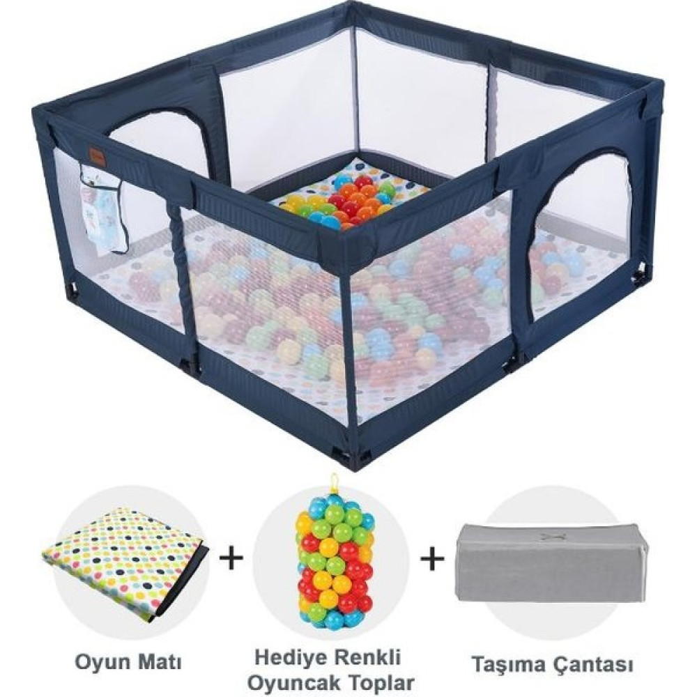 Playard Güvenli Bebek Ve Çocuk Oyun Alanı Oyun Parkı 125x125 Oyun Matı Ve Topları - Gri Park Yatak / Oyun Parkı Fiyatı