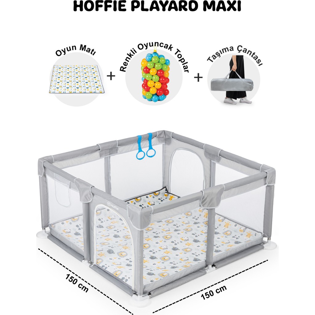 Playard Maxi Güvenli Bebek ve Çocuk Oyun Alanı Oyun Parkı 150X150CM Oyun Matı ve Topları - Açık Gri - 150X150 Diğer Fiyatı