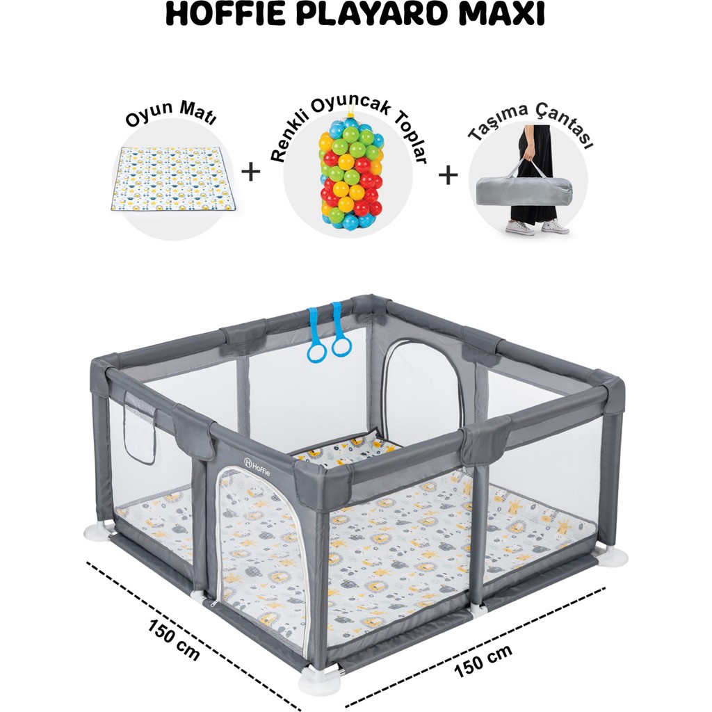 Playard Maxi Güvenli Bebek ve Çocuk Oyun Alanı Oyun Parkı 150X150CM Oyun Matı ve Topları - Gri - 150X150 Diğer Fiyatı