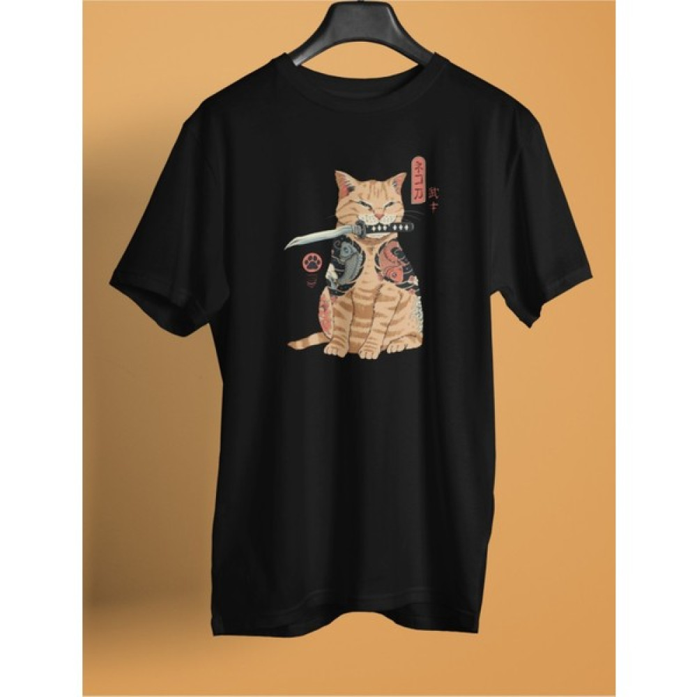 Playbackmoda Moda Tasarım Japon Samuray Kedi Desen Baskılı Tişört Erkek T-shirt Fiyatı