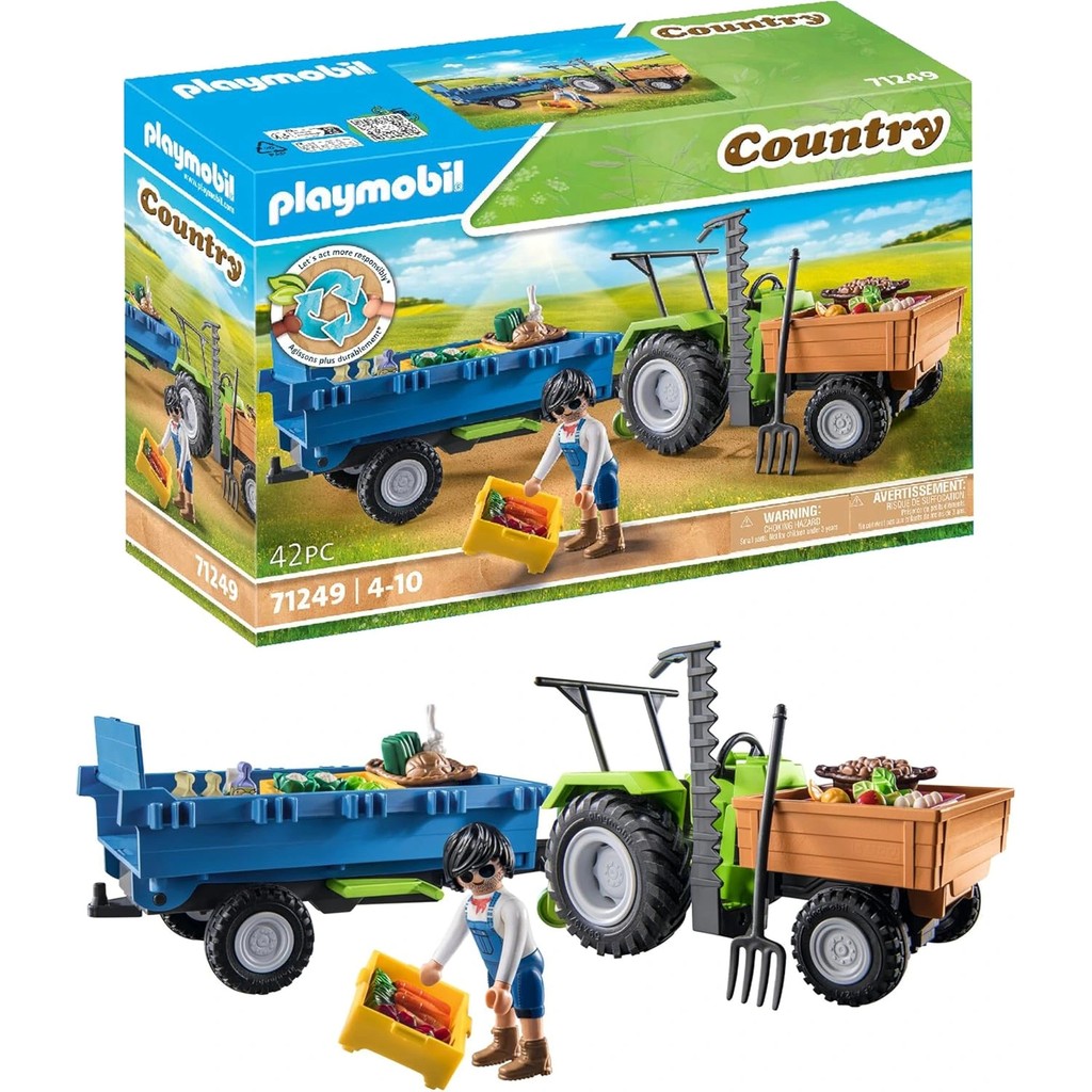 Playmobil Country 71249 Römorklu Traktör, Taşıma Kutuları Dahil, Organik Çiftlik Için Yeşil Traktör, 4 Yaşından Büyük Çocuklar Için Sürdürülebilir ... Legolar ( Yapım Oyuncakları ) Fiyatı