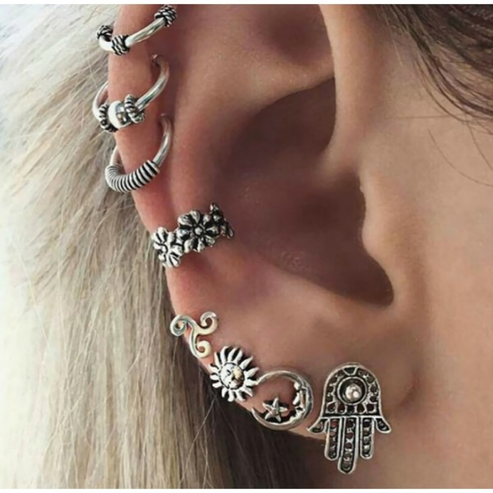 Playseba 8 Adet Fatma Ana Eli Figürlü Ayarlanabilir Earcuff Kıkırdak ve Küpe Seti Bijuteri Küpe Fiyatı