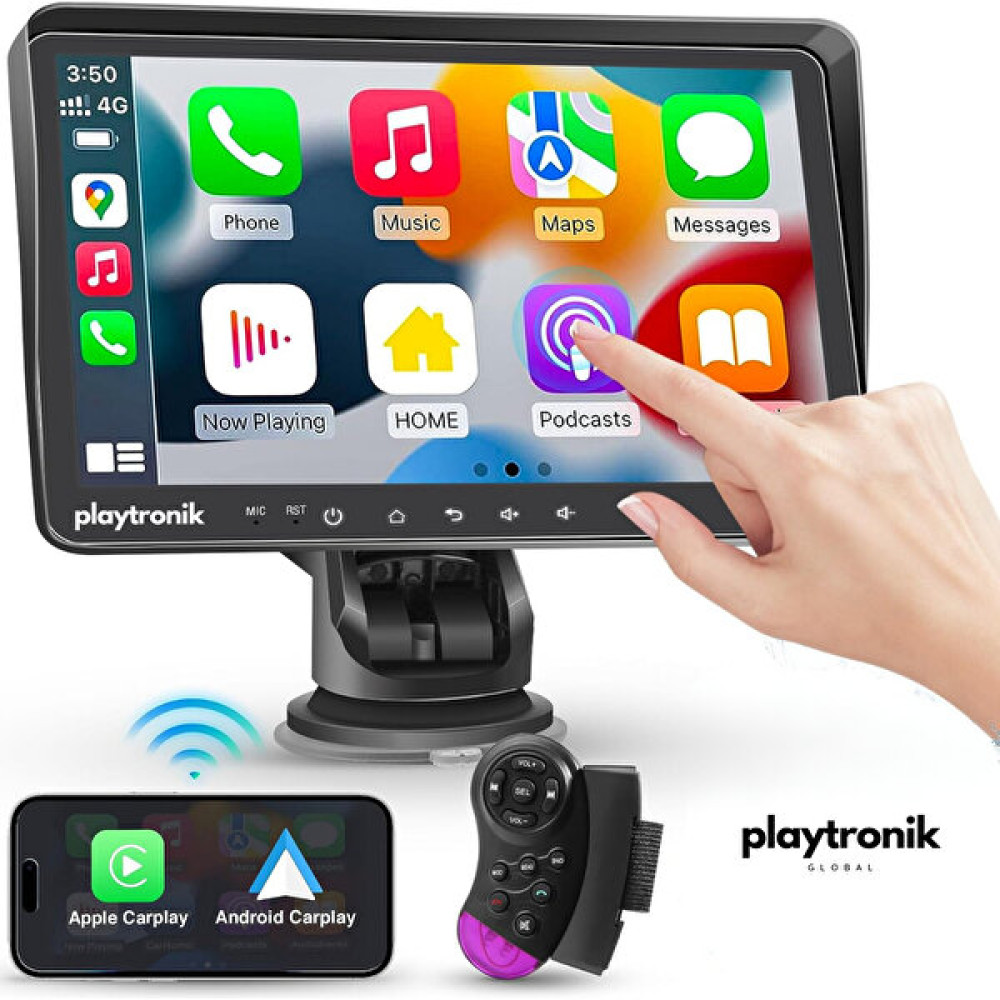Playtronik 7" Tak Çalıştır Kablosuz Apple Carplay ve Android Auto Oto Multimedya Araç Araba Ekran double teyp - Siyah Oto Teypleri Fiyatı