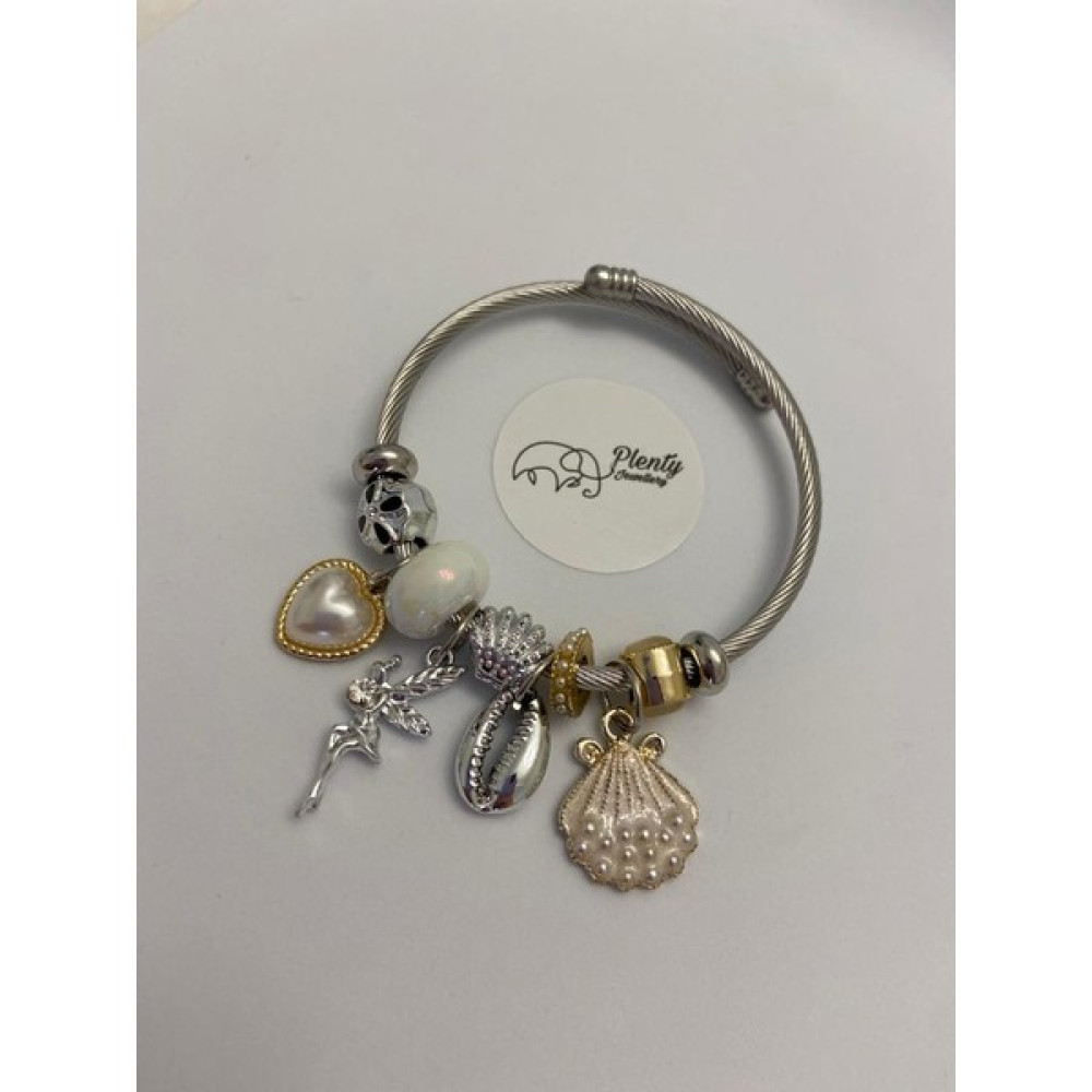 Plenty Jewellery Pudra Beyaz Deniz Kabuğu Charmlı Çelik Bileklik Saat ve Bileklik Aksesuarı Fiyatı