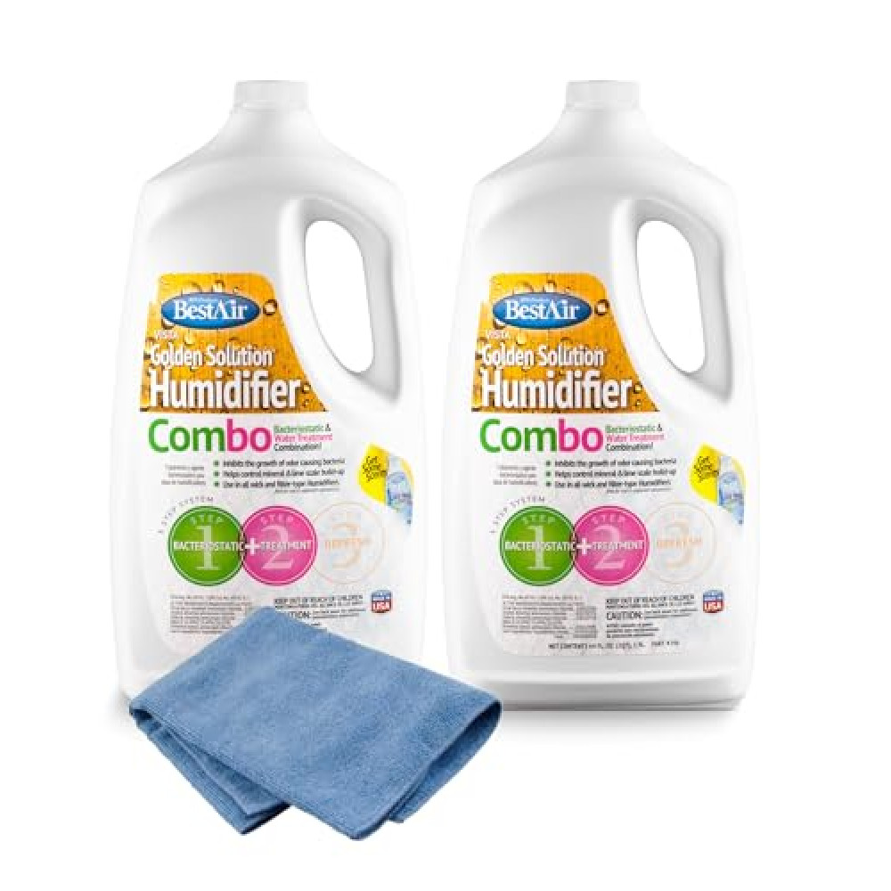 Plexon Microfiber Cleaning Cloth 14"x14" with Best Air Humidifier Water Treatment Combo, 64 Fl oz (2 Pack) – Odor Control, Enhances Humidifier Efficiency