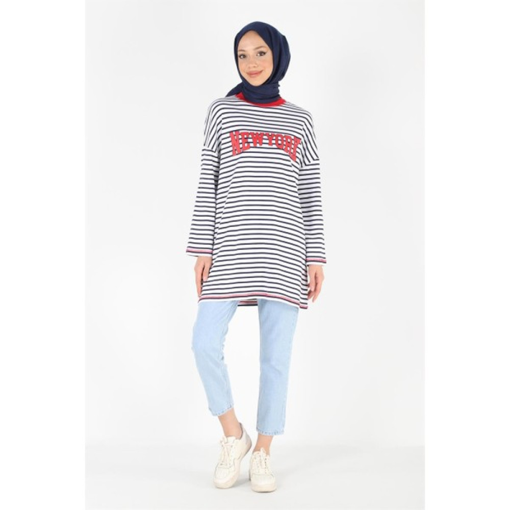 Plistre 2069_Çizgili Baskılı Tesettür Sweatshirt Bayan Sweatshirt Fiyatı