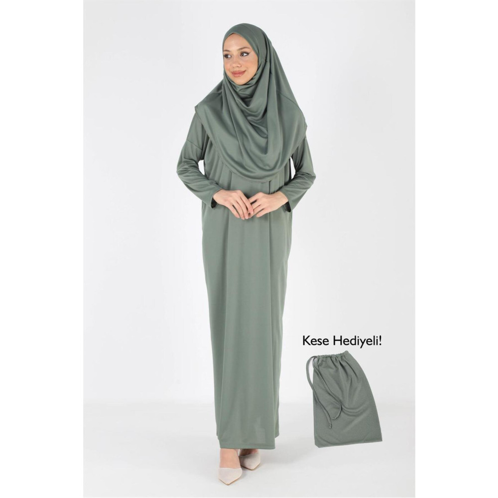 Plistre 2133_tek Parça Kaymaz Başörtülü Namaz Elbisesi 2XL/3XL Beden Tesettür Giyim Fiyatı