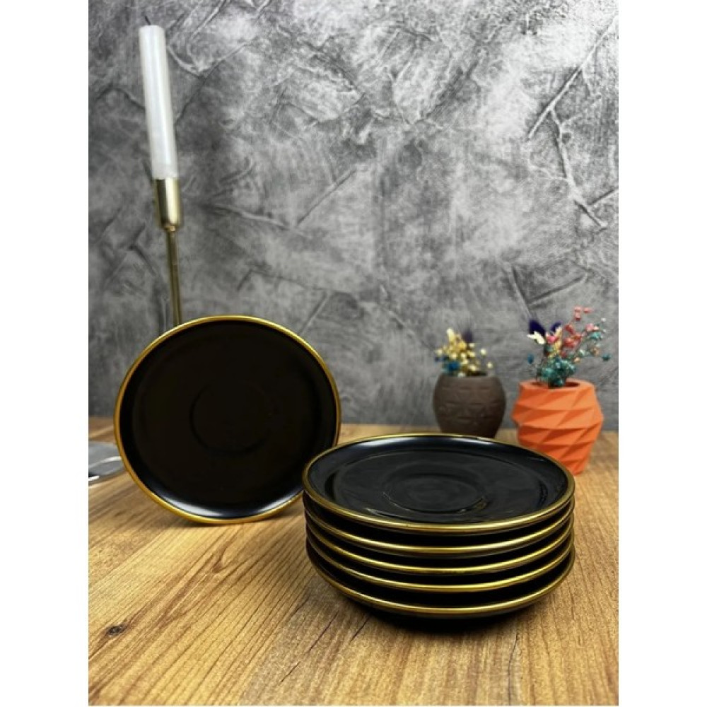 PLT Design Pazarötesi- 6 Kişilik Siyah Cam Çay Tabağı Dmt1 Fincan / Bardak / Kahve Takımı Fiyatı