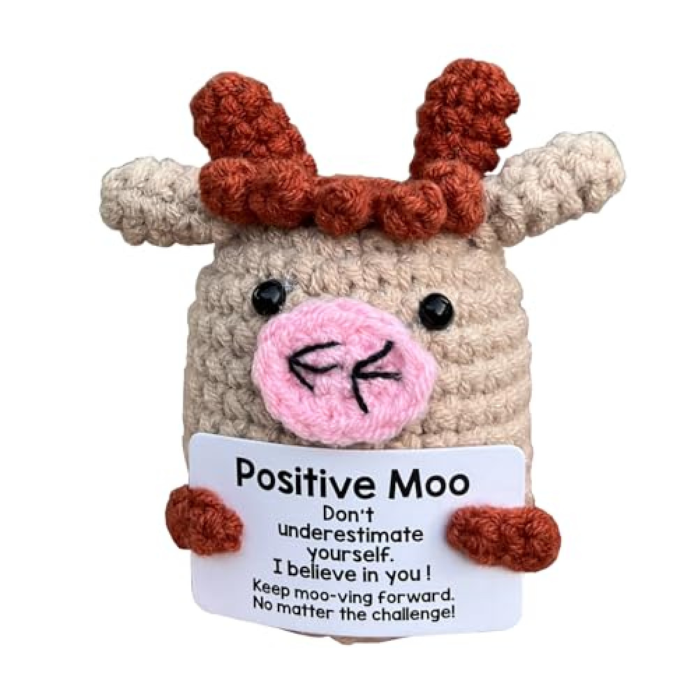 PLWalker Cow Emotional Support Cow, Positive Crochet Cow Animals Gifts, Funny Mini Inspirational Crochet Animals