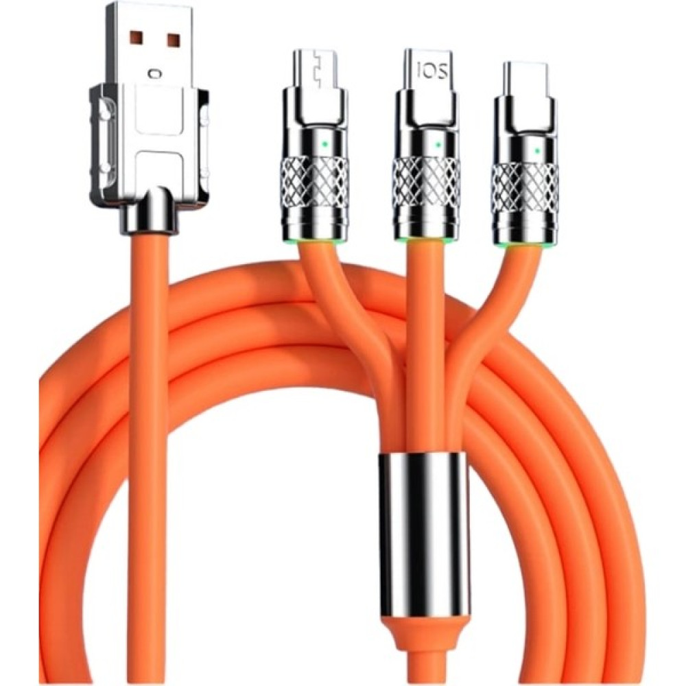 Pmr 120W 6A 3in1 Type C -Micro Usb-Lightning 1.2 M Hızlı Şarj ve Data Kablosu Turuncu Cep Telefonu Kablosu Fiyatı