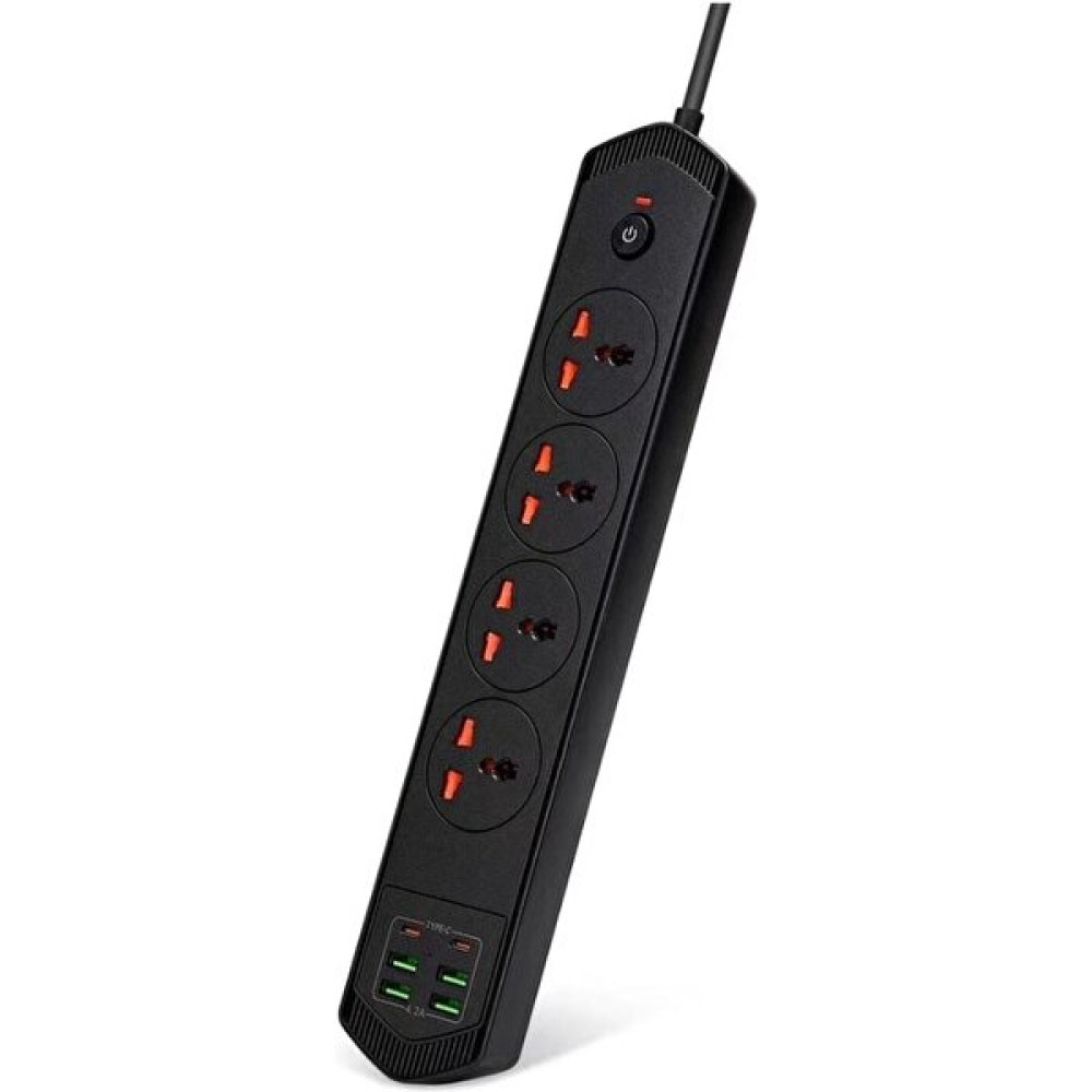 Pmr 2 Metre 4 Usb- 2 Type C Girişli 4'lü Kablolu Akım Korumalı Anahtarlı Grup Priz 3000W - Siyah Prizler Fiyatı