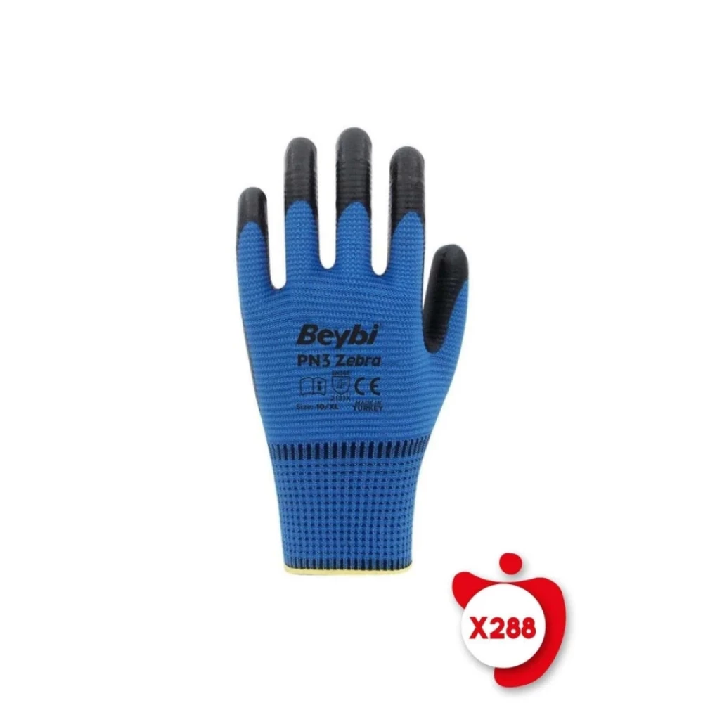Pn3 Zebra Mavi Polyester Orme Nitril Is Eldiveni 10 Beden 288 Cift İş Eldiveni Fiyatı