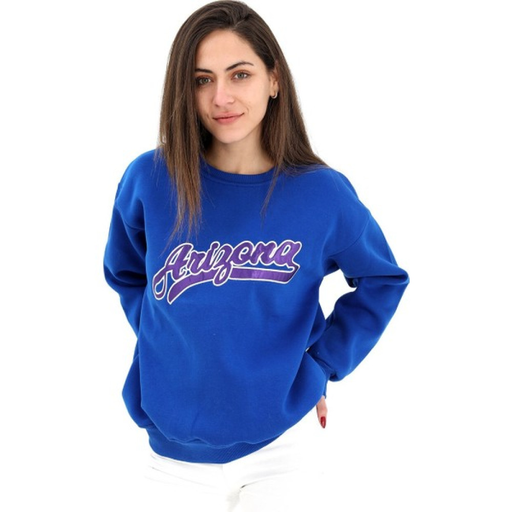PNCH Bisiklet Yaka Aplike Nakışlı Üç İplik Sweat - SaksMavisi Bayan Sweatshirt Fiyatı