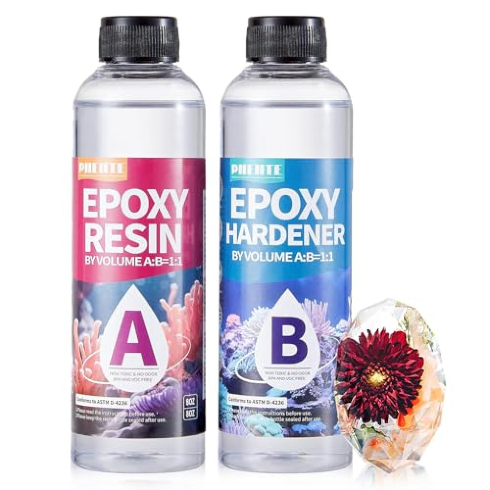 Pnente Artist-Grade Epoxy Resin (16oz) – Self-Leveling, Zero Bubbles & 5-Year UV Guard for River Tables, Jewelry, Resin Art – Beginner-Friendly 1:1 Mix, Non-Toxic & Non-Yellowing (2x8oz)