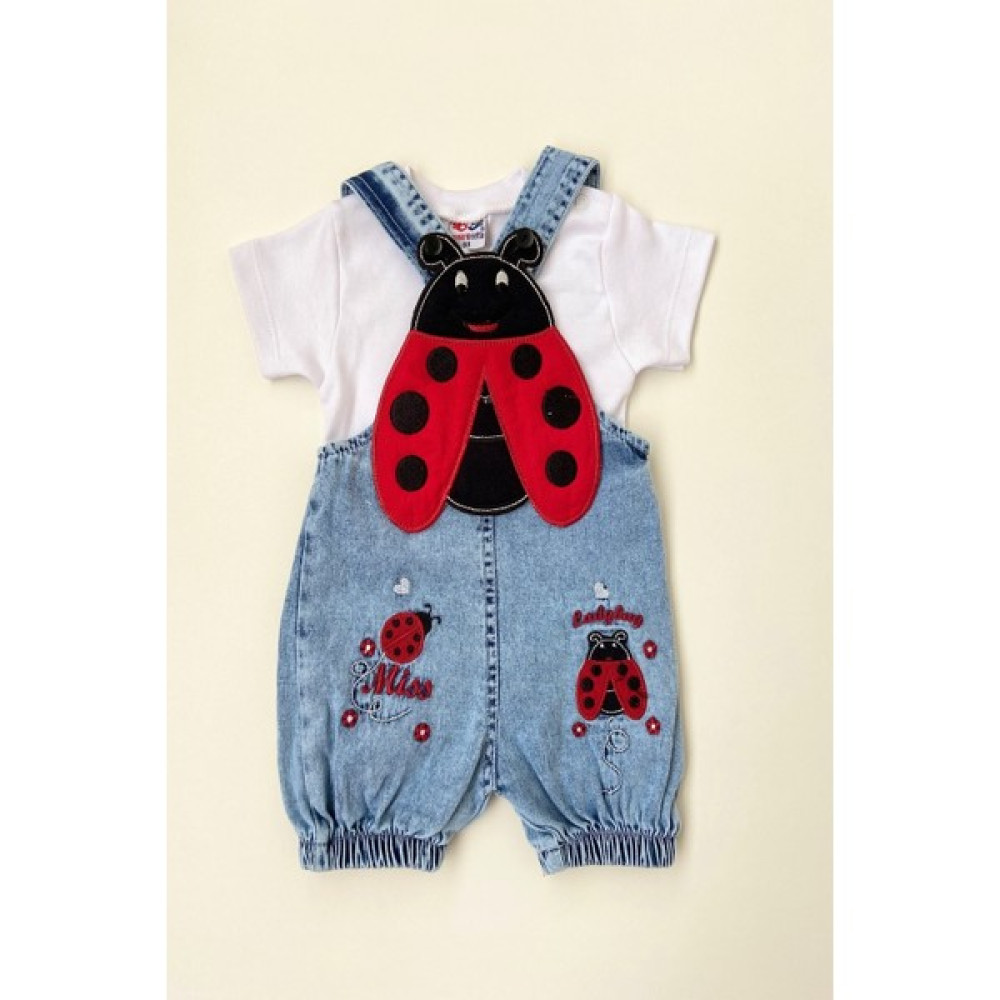 Podium Giyim Unisex Bebek Sevimli Uğur Böceği Temalı Iki Parça Kot Tulum Bebek Tulumu Fiyatı