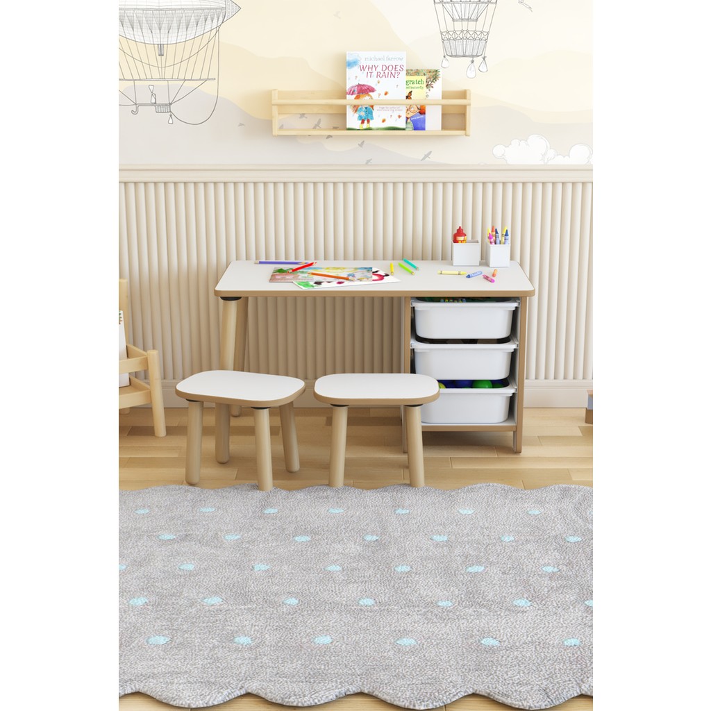 Pofitto Çocuk Masa Sandalye Takımı 90X45 cm 3 Sepetli Çocuk Çalışma ve Aktivite Masası Yaz-Sil,2 Tabureli - Beyaz Standart Sandalye Fiyatı