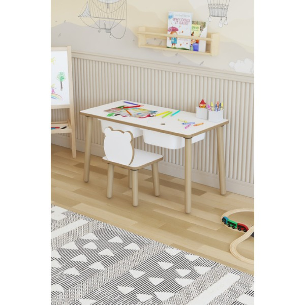 Pofitto Montessori Çocuk Masası-Oyun Masası-Aktivite Masası-Etkinlik Masası Takımı 1 Panda Sandalye - Beyaz Bebek Odası Tekstili Fiyatı