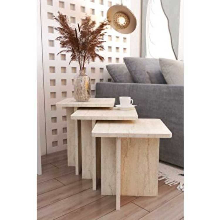 Pofitto Ti Def 3'lü Zigon Sehpa Seti Beyaz Yonga Levha ile Minimalist Stil ve Şık Dekor Yan Sehpa Fiyatı