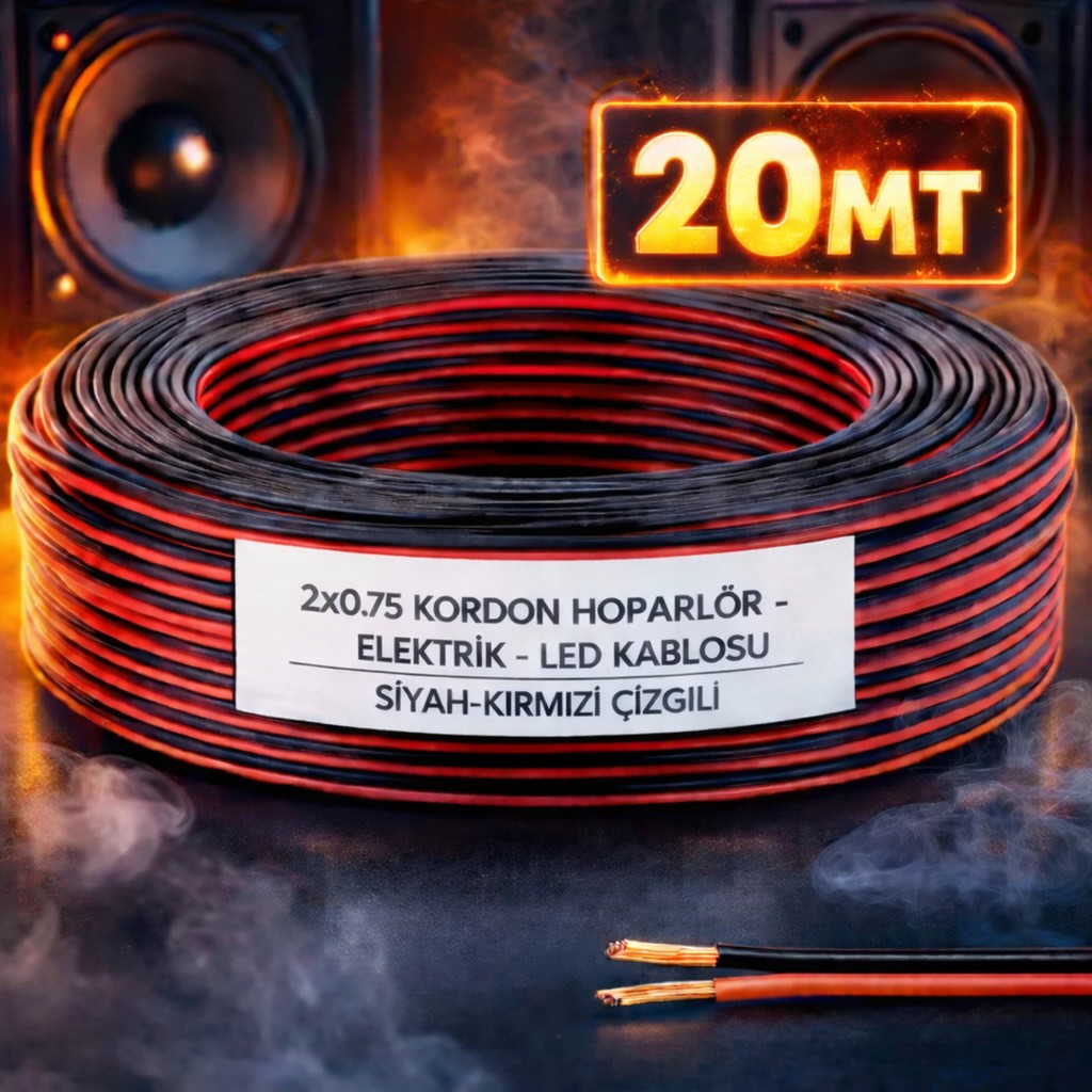 Poke 20 Metre 2X0.75MM Siyah Kırmızı Çizgili Elektrik Ses Hoparlör Kablosu Bluetooth Hoparlör Fiyatı