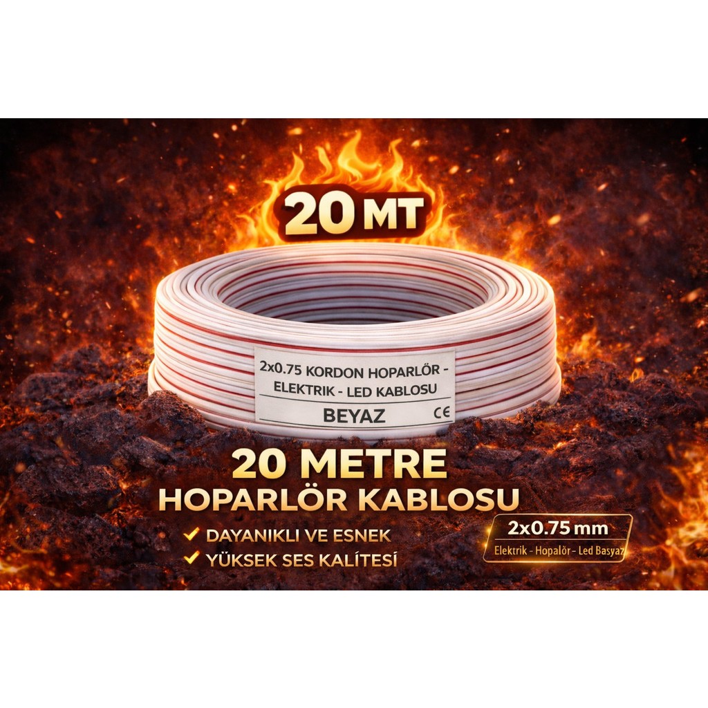 Poke 20 Metre Elektrik - LED - Hoparlör Kablosu 2x0.75 mm – Dayanıklı ve Esnek Beyaz Kordon Kablo Bluetooth Hoparlör Fiyatı