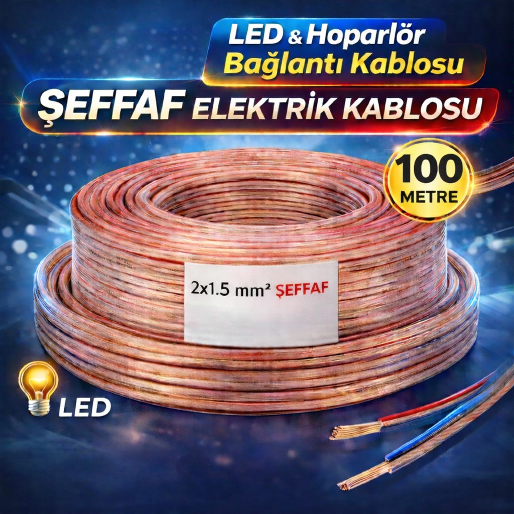 Poke 2x1.5 Şeffaf Elektrik Kablosu – LED - Hoparlör - Elektrik Bağlantı Kablosu 100 mt Bluetooth Hoparlör Fiyatı