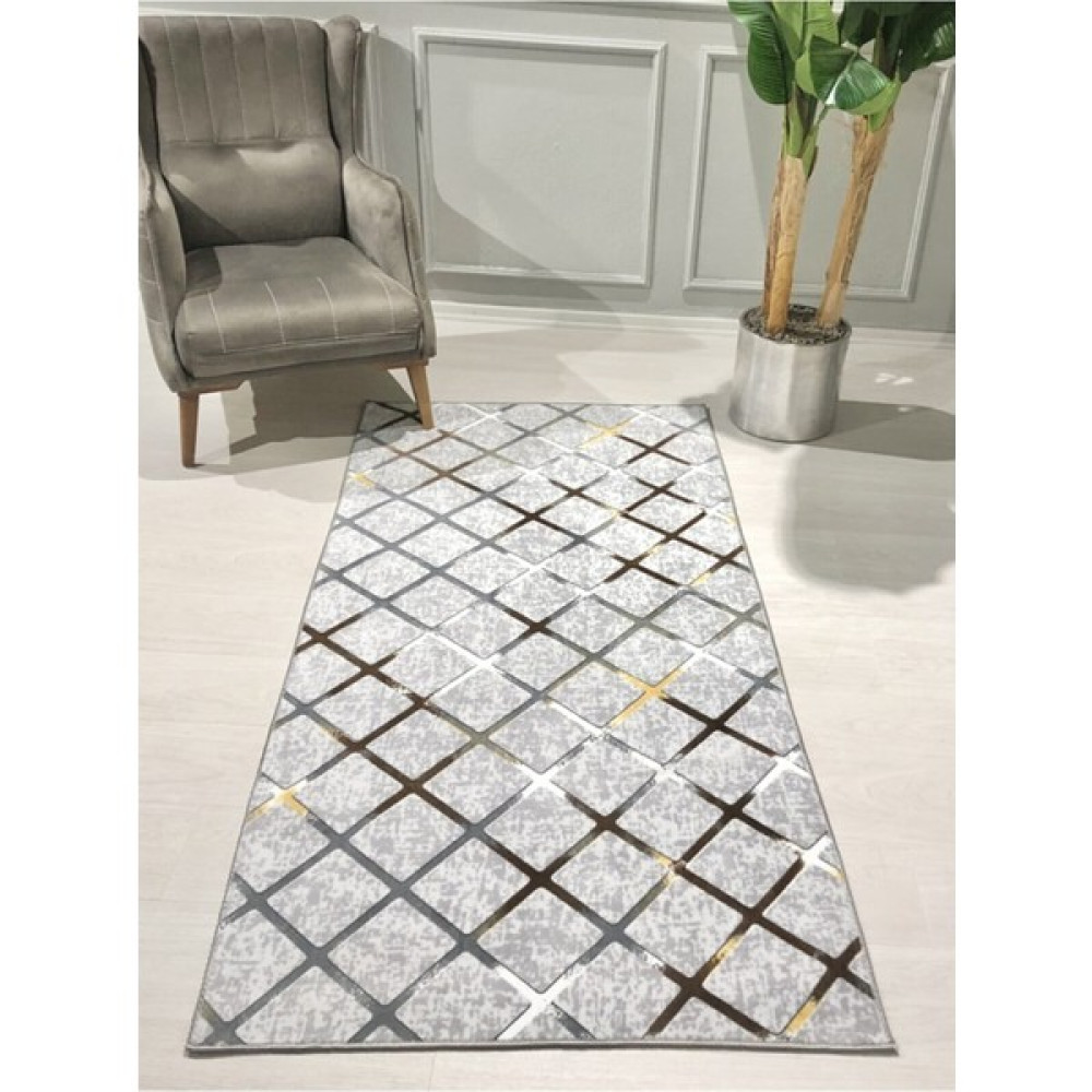 Polaris Halı Kaymaz Tabanlı Yıkanabilir Yolluk Halı - Gri - Gold - 50 x 40 cm Yolluk Fiyatı