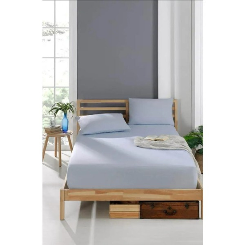 Polen Cotton Ranforce Pamuklu Lastikli Çarşaf Takımı Çift Kişilik 2 Adet Yastık Kılıflı (160 x 200) - 160 x 200 - Mavi Çarşaf Fiyatı