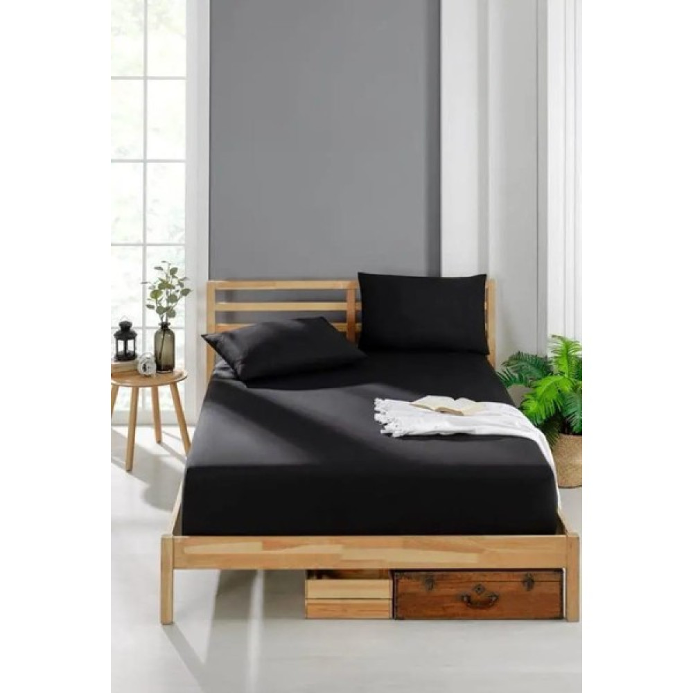 Polen Cotton Ranforce Pamuklu Lastikli Çarşaf Takımı Çift Kişilik 2 Adet Yastık Kılıflı (160 x 200) - 160 x 200 - Siyah Çarşaf Fiyatı
