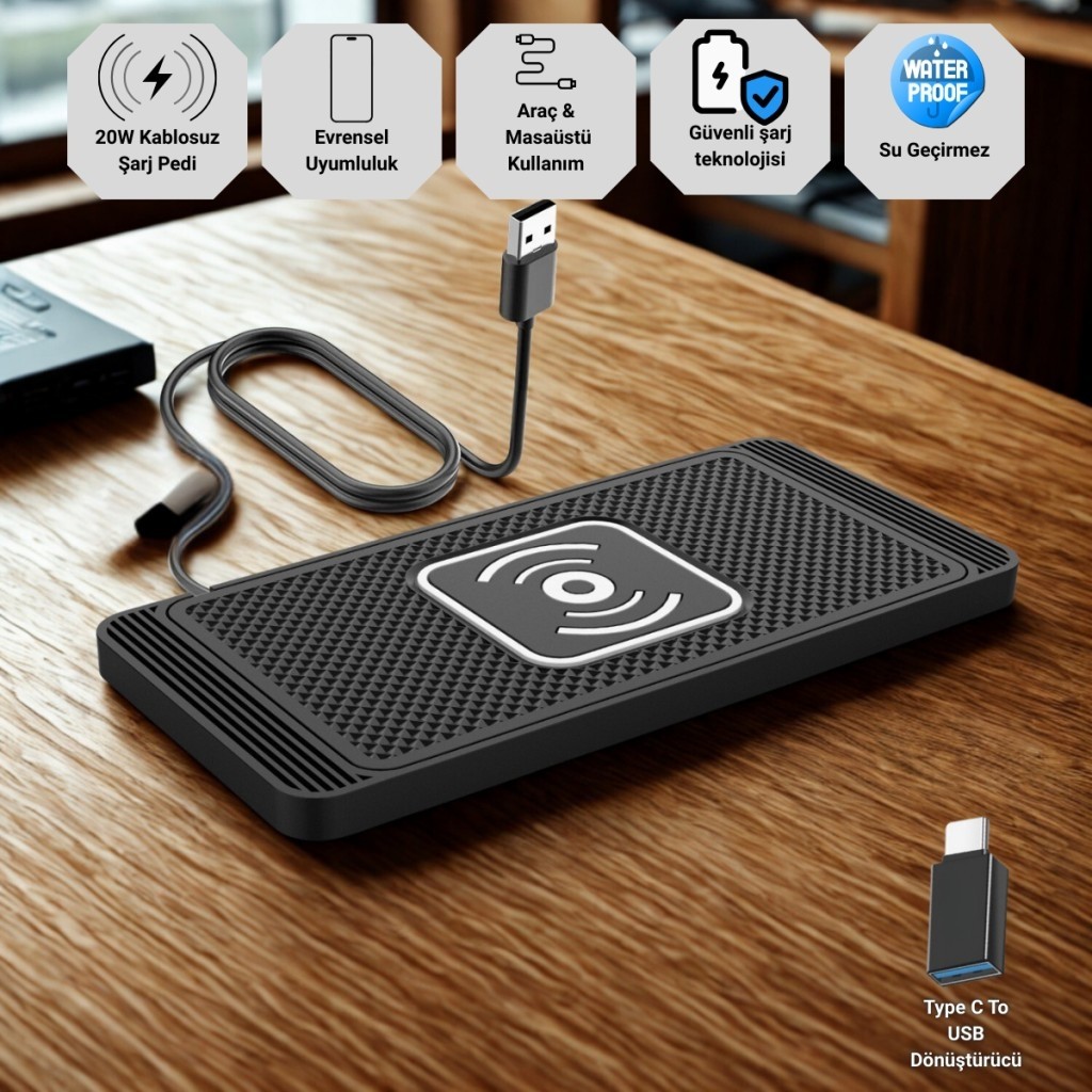 Polham 20W Süper Hızlı Kaymaz Kauçuk Kablosuz Şarj Aleti, Araç ve Masaüstü Kullanıbilir, Su Geçirmez Şarj Pedi - Siyah SSD / Solid State Drive Fiyatı