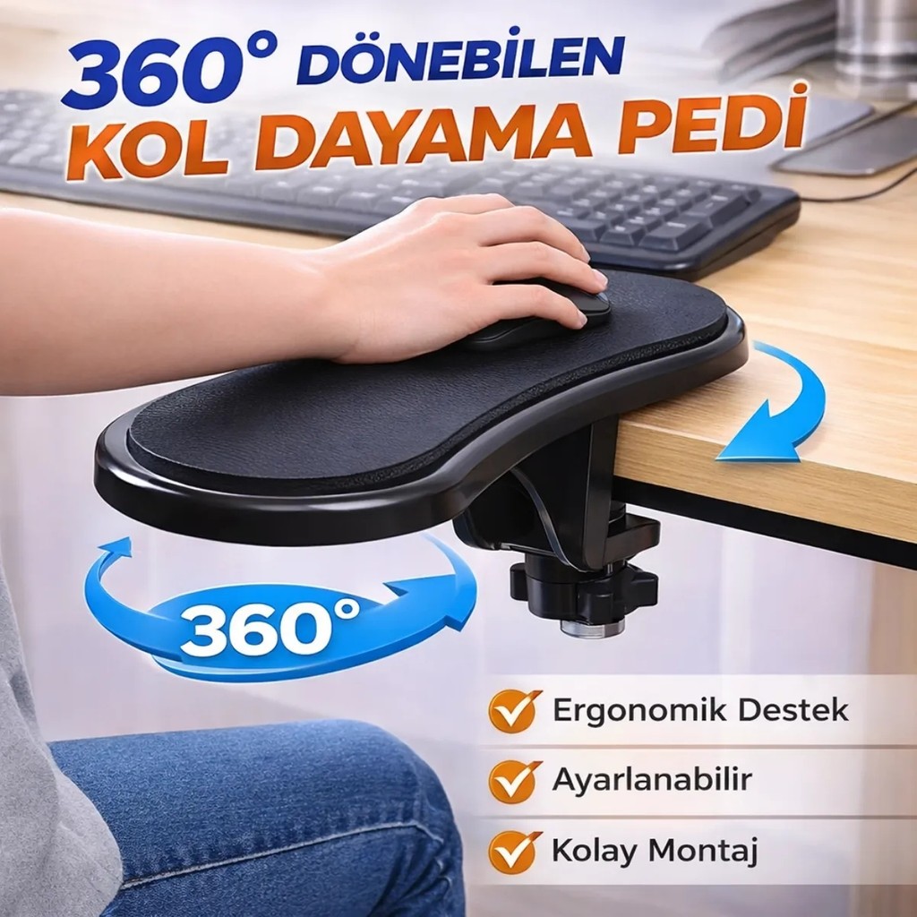Polham 360 Derece Dönebilen Sıkıştırmalı Kol Dayama Pedi, Masa, Sandalye Için Kol Desteği, Ayarlanabilir Standart Sandalye Fiyatı