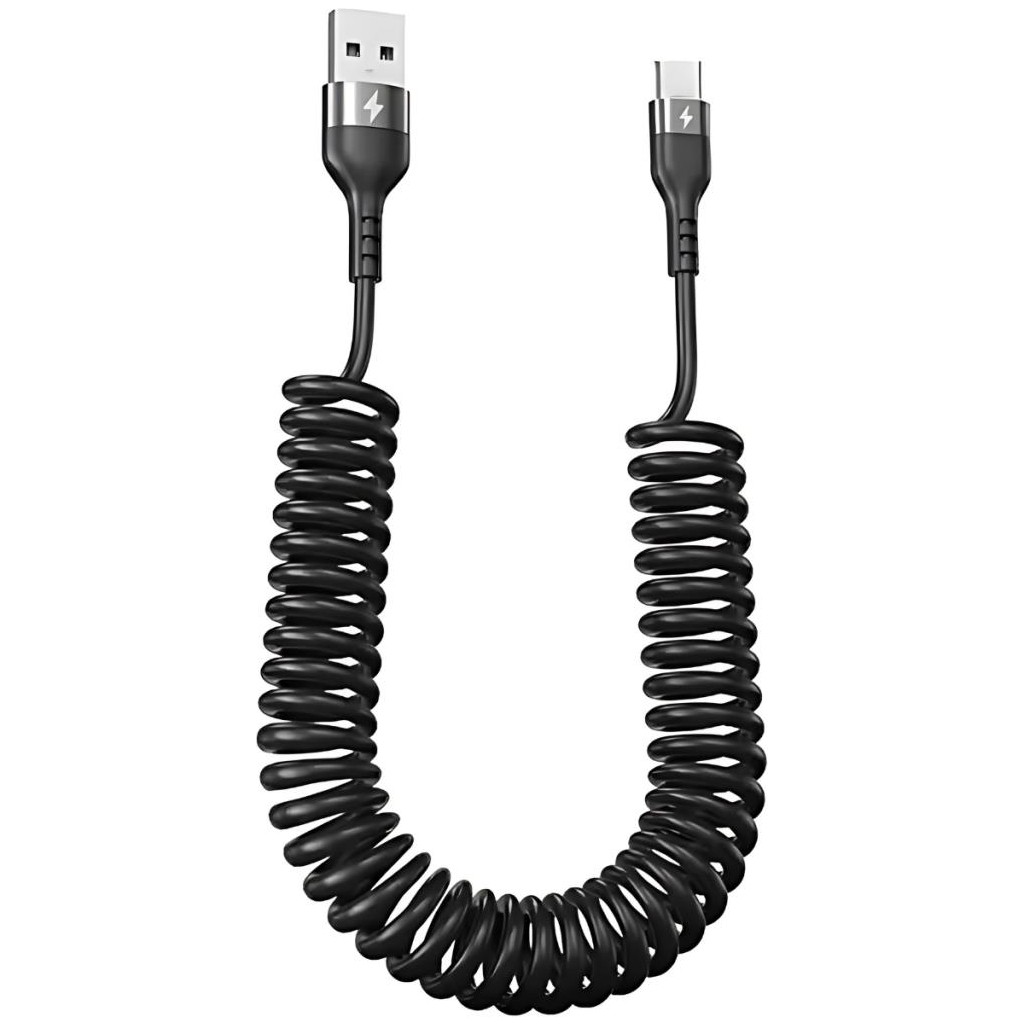 Polham 5A 66W Spiral USB To Type C Şarj ve Data Kablosu,1-1,5 Metre Kısayıp Uzayabilen Elastik Kablo - Siyah Bilgisayar Çevirici ve Adaptörü Fiyatı